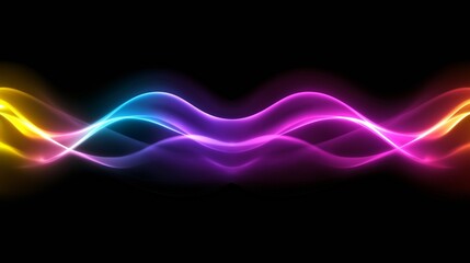 Abstract digital waves of glowing neon light flowing through a dark background, soft gradients and smooth motion, futuristic and immersive, 4K resolution.
