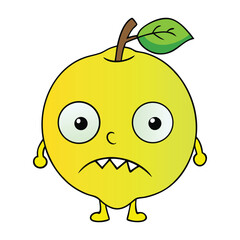 A creepy zombie-apple-lemon monster with rotting skin, sharp fangs, and glowing eyes—oozing citrus slime and thirsting for fruity brains in a twisted orchard of doom!