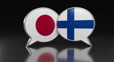 Dialogue between Japan and Finland represented by overlapping speech bubbles