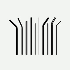 very simple flat and single minimalist Metal Straw Silhouettes in black on a white background 