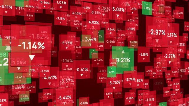 Stock market crash, illustration of economic crisis and collapse of stocks and bonds, global financial crisis and shock, bursting of economic bubble. Background of squares with falling interest rates.