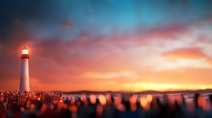 Fototapeta premium Lighthouse Against a Vibrant Sunset Sky Over Ocean Waves at a Coastal Landscape