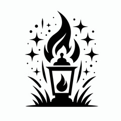very simple flat and single minimalist Lantern Flame Silhouettes in black on a white background