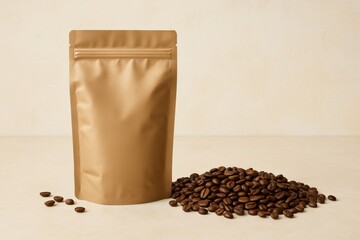 Coffee Beans and Bag on Tabletop Brown and Fresh