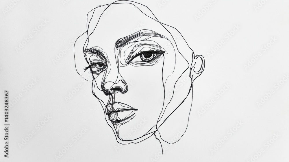 Aufkleber minimalist abstract face drawing in black ink showcasing modern artistic expression on white paper, 