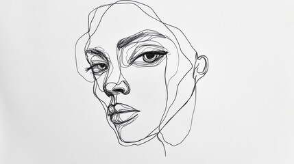 Minimalist abstract face drawing in black ink showcasing modern artistic expression on white paper, emphasizing contours and unique features