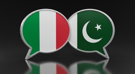 Obraz premium Italy and Pakistan relations depicted with overlapping speech bubbles flags