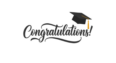 Congratulations text with graduation cap for graduation and achievement celebrations