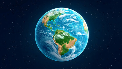 Fototapeta premium Detailed Earth view from space, showcasing continents, oceans, and clouds against a star-studded backdrop. Generative AI