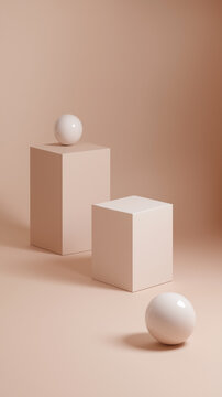 Beige Abstract Geometric Display with Spheres