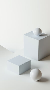 Beige Abstract Geometric Display with Spheres