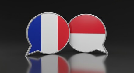 France and Indonesia diplomatic relations displayed on speech bubbles design