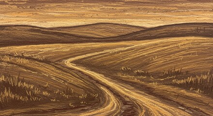 Fototapeta premium Winding path through golden fields at sunset