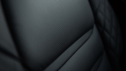 Car leather seat - close-up view. Black leather seat in modern car - selective focus.