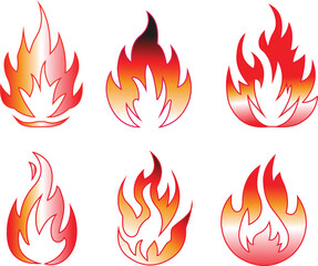 Red Flame Fire Icons Set in Flat Gradient Style