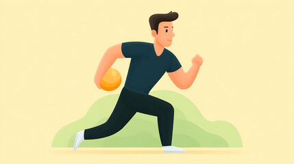 Man running with a ball, athletic, active lifestyle illustration. Generative AI
