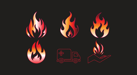 Flame Fire Icon Set in Gradient Red Vector Style