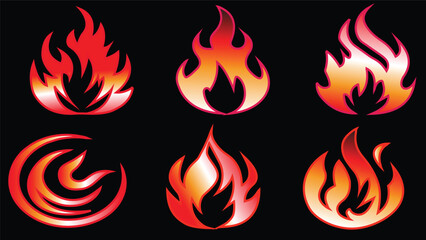 Flame Fire Icon Set in Gradient Red Vector Style