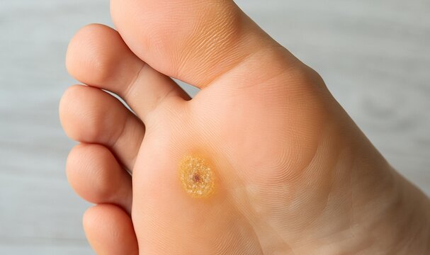 Plantar warts or Verruca Plantaris On the soles of the feet. A common and painful viral infection.