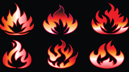Flame Fire Icon Set in Gradient Red Vector Style