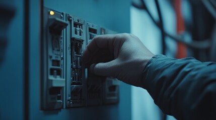 Electrician testing a circuit breaker. Featuring electrical testing and safety