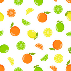 Seamless vector pattern Citrus. Lemon, orange, lime. For packaging, textile, background.