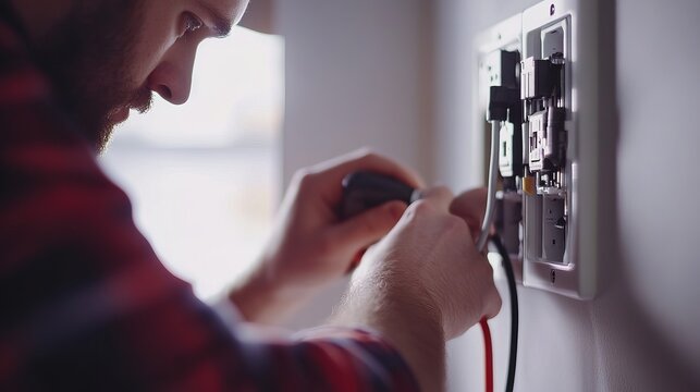 Electrician testing electrical outlets. Featuring electrical diagnostics and accuracy