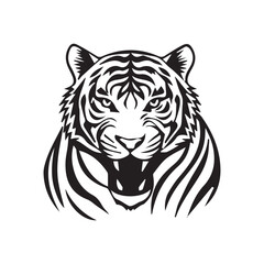 Set of tiger head illustrations in black and white. Tiger head design on white background