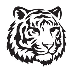 Set of tiger head illustrations in black and white. Tiger head design on white background