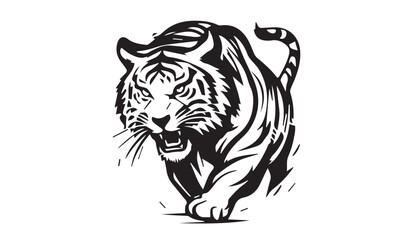 Obraz premium Set of tiger head illustrations in black and white. Tiger head design on white background