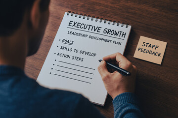 An individual outlines an executive growth leadership development plan focusing on key goals skills to develop and actionable steps for enhancement