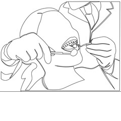 Continuous one single line drawing Dentist Examines Patients Mouth During a Routine Check-Up, Emphasizing Oral Health and Professional Care icon vector illustration concept