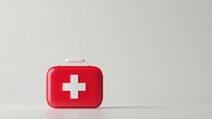 Fototapeta premium Bright Red First Aid Kit on a Minimalistic Background for Health and Safety Concepts