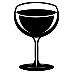 Elegant Wine Glass Silhouette Vector: Filled Liquid, Isolated on Transparent Background