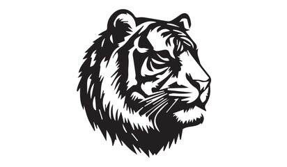 Set of tiger head illustrations in black and white. Tiger head design on white background