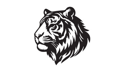 Set of tiger head illustrations in black and white. Tiger head design on white background