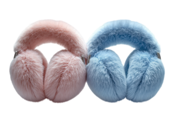Luxurious pink and light blue faux fur earmuffs perfect winter accessory soft texture cozy feel stylish design against