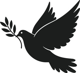 Flying Dove Silhouette with Olive Branch – Peace Symbol Vector Art