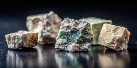 Raw Lithium Samples on a Dark Surface, earthy element, rock sample