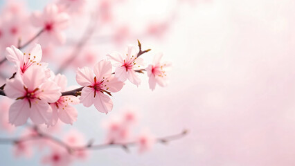 Obraz premium Cherry Blossom Background in Spring Season – Beautiful Pink Sakura Flowers Blooming with Soft Petals, Blue Sky, and Nature Landscape for Tranquil Floral Scenery