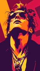 A vibrant pop art portrait of a rock star.