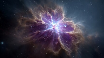 Cosmic flower nebula, vibrant hues, interstellar gas and dust