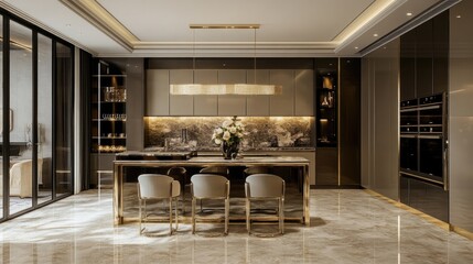 Kitchen space in a luxury home, designed with high-end features and luxurious details