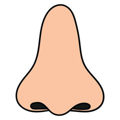 Hand drawn cartoon human nose on white background.
