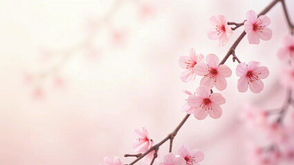 Obraz premium Cherry Blossom Background in Spring Season – Beautiful Pink Sakura Flowers Blooming with Soft Petals, Blue Sky, and Nature Landscape for Tranquil Floral Scenery