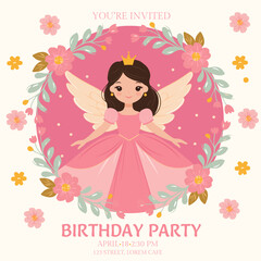 Birthday party invitation for a girl princess fairy doll