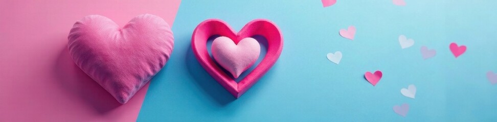 Intertwined hearts on blue pink split background , relationship, entwined