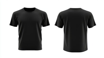Naklejka premium Blank T Shirt color black template front and back view on white background.