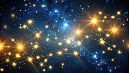 Fototapeta premium Glowing constellation against dark blue sky with twinkling stars on golden background, glitter, night sky, glitter