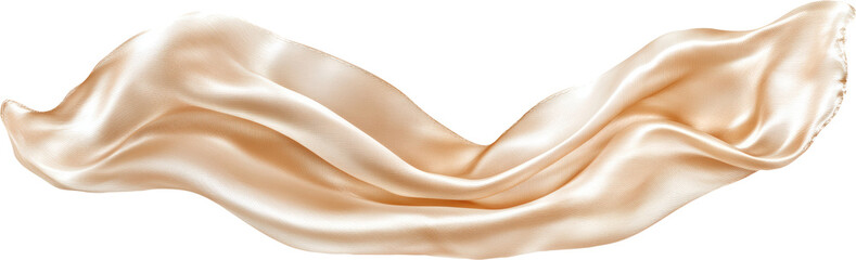 Beige silk fabric flowing against transparent background